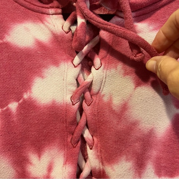 Free People Movement Dusty Rose and White Lace-Up Hoodie size Small - Picture 5 of 15